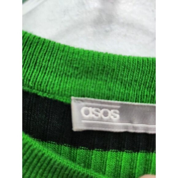 ASOS Womens Sweater Dress Size 4 Black Green Striped Long Sleeve Midi Preppy - Picture 5 of 10